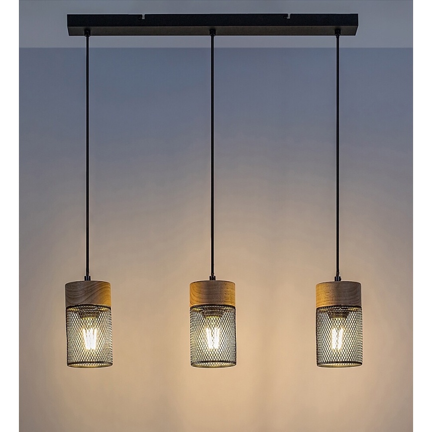 Rabalux - Chandelier on a string 3xE27/25W/230V beech