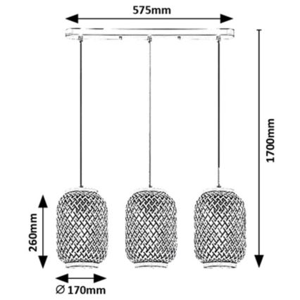 Rabalux - Chandelier on a string 3xE27/40W/230V rattan