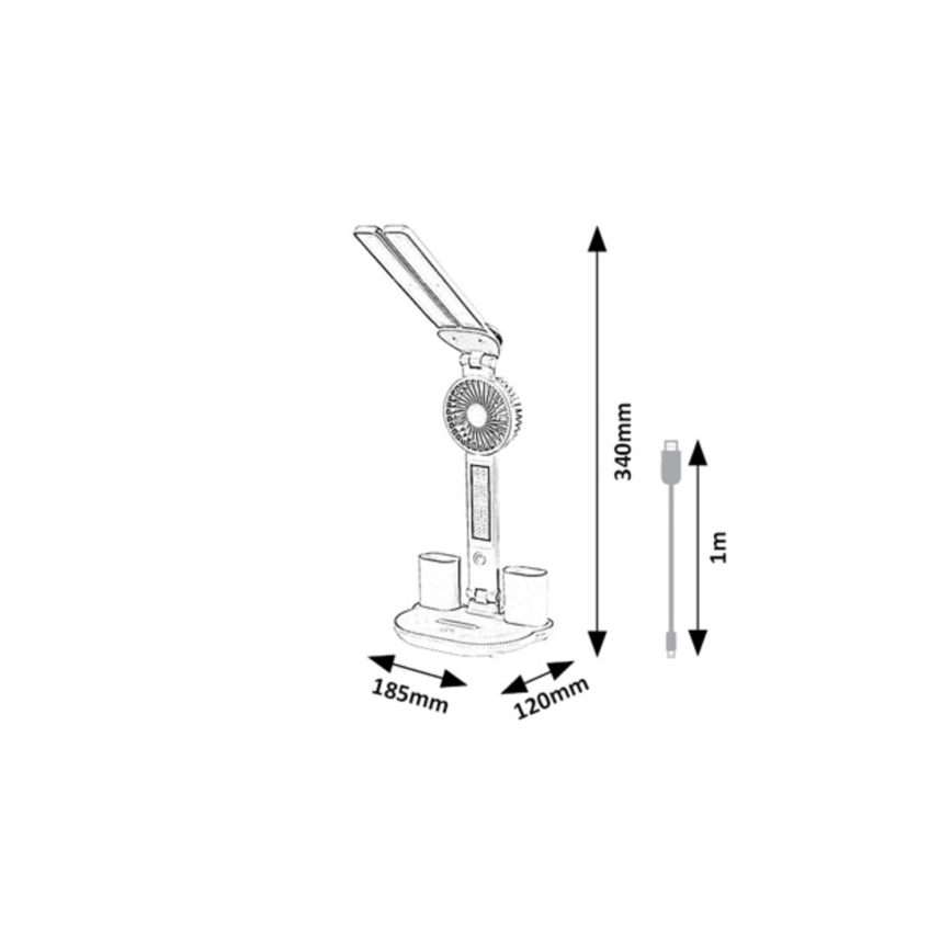 Rabalux - Dimmable LED Desk Lamp with Fan and LED Display, 7W/5V, 3000/4000/6500K