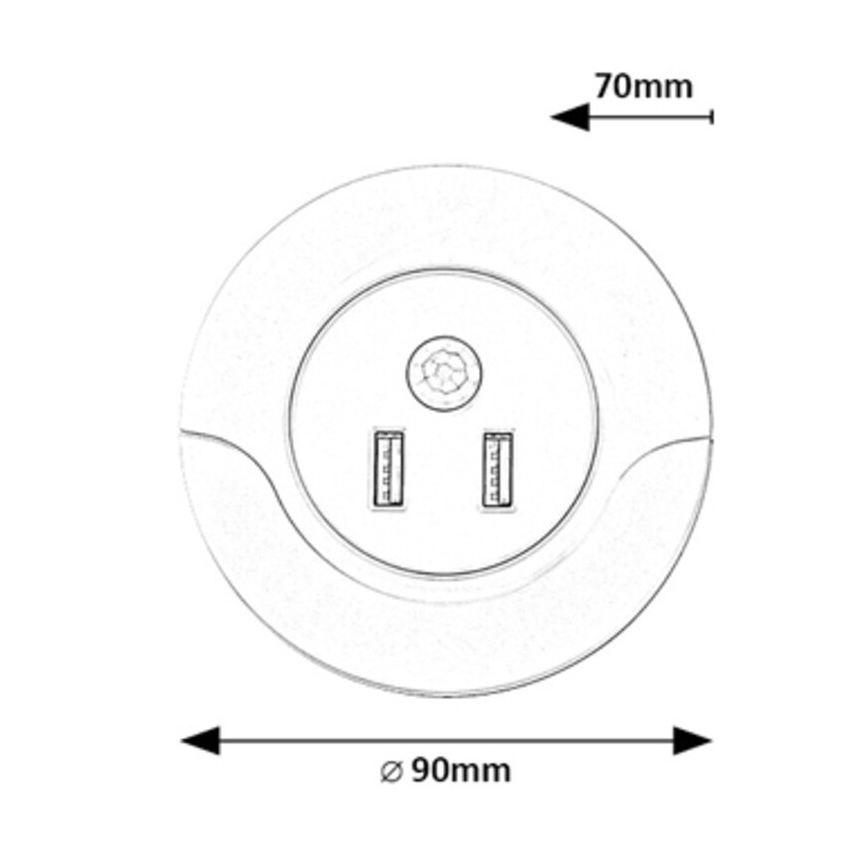 Rabalux - LED Socket night light with a sensor 2xUSB LED/13,9W/230V 3000K