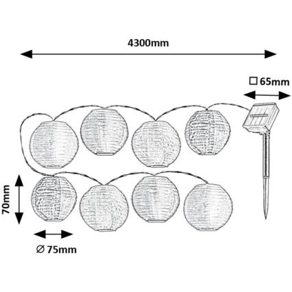 Rabalux - LED Solar chain 8xLED/0,48W/1,2V 4,3 m IP44