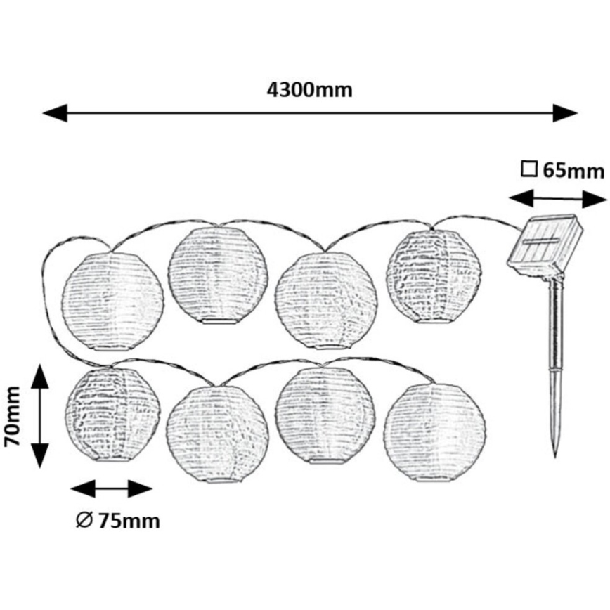 Rabalux - LED Solar chain 8xLED/0,48W/1,2V 4,3 m IP44