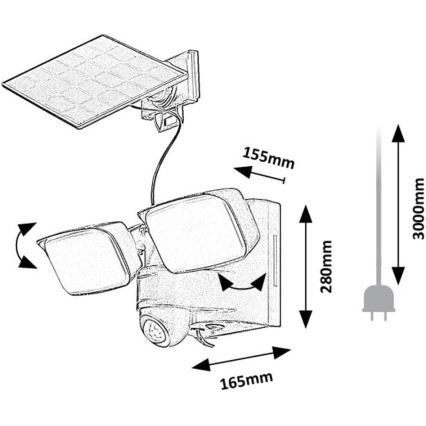 Rabalux - LED Solar wall flexible light with sensor and external panel 2xLED/5W/3,7V IP54 black
