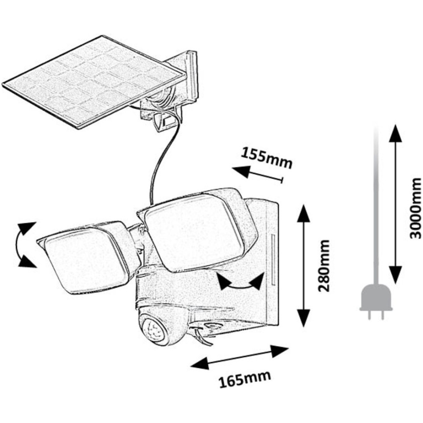 Rabalux - LED Solar wall flexible light with sensor and external panel 2xLED/5W/3,7V IP54 black