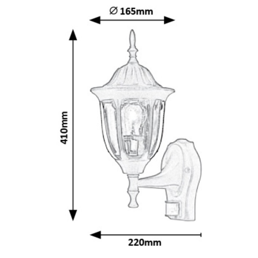 Rabalux – Outdoor Wall Light with Sensor MILANO 1×E27/60W/230V IP43 Black