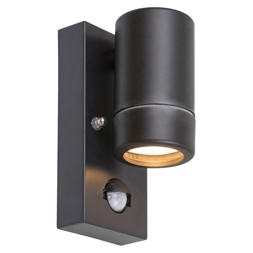 Outdoor wall light with sensor 1xGU10/10W/230V IP44 black
