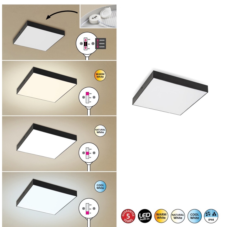 Rabalux - LED Ceiling Light LED/24W/230V 2800–6000K IP44 black 30x30 cm