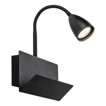 Rabalux - Wall lamp with shelf and USB port 1xGU10/25W/230V black