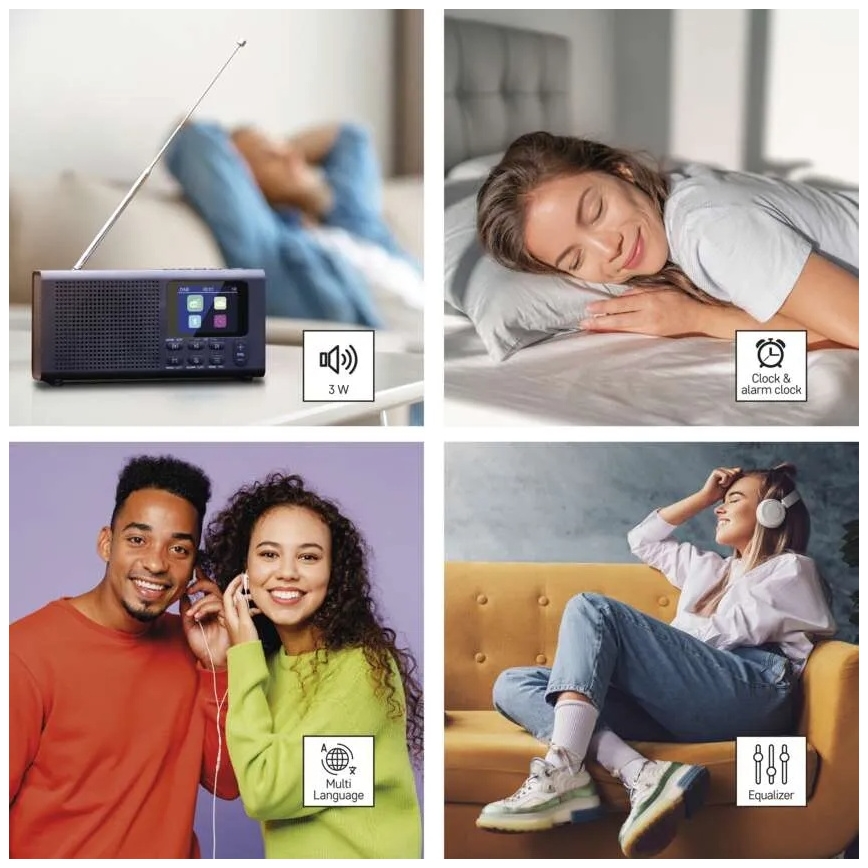 Radio DAB DAB+ FM 3W/5V/4xAA black