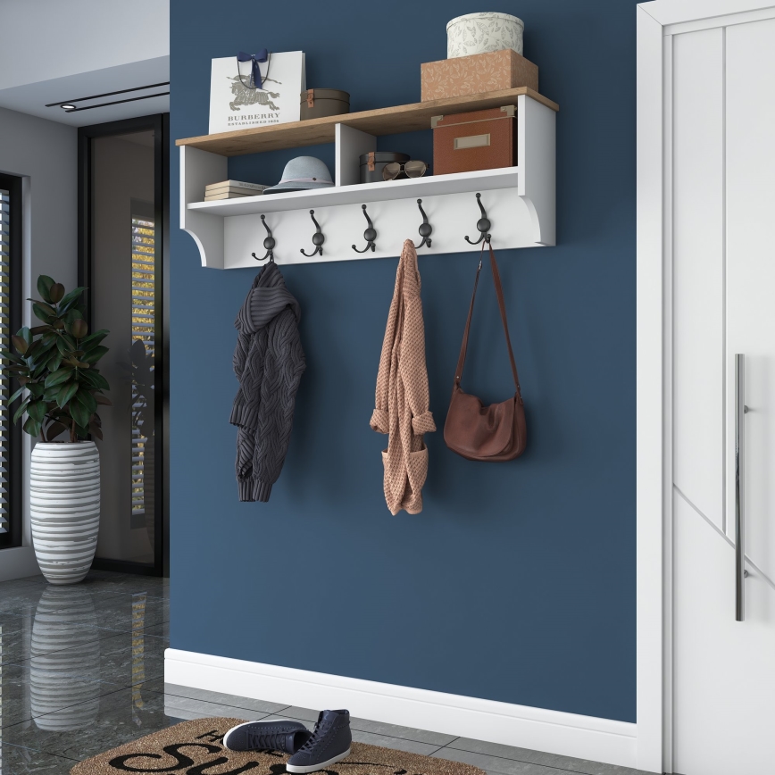RANI wall-mounted coat rack, 120×37×22 cm, white/beige