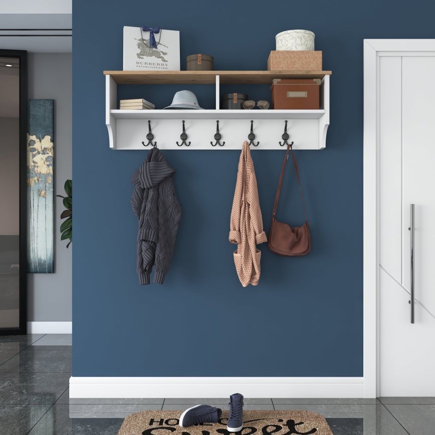 RANI wall-mounted coat rack, 120×37×22 cm, white/beige