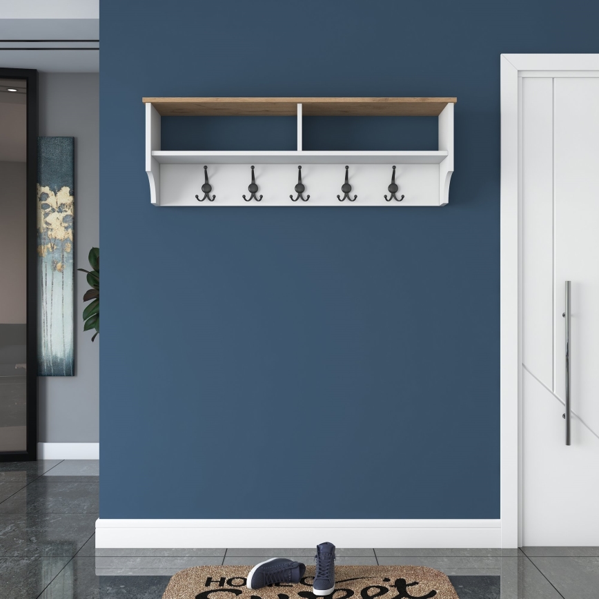 RANI wall-mounted coat rack, 120×37×22 cm, white/beige
