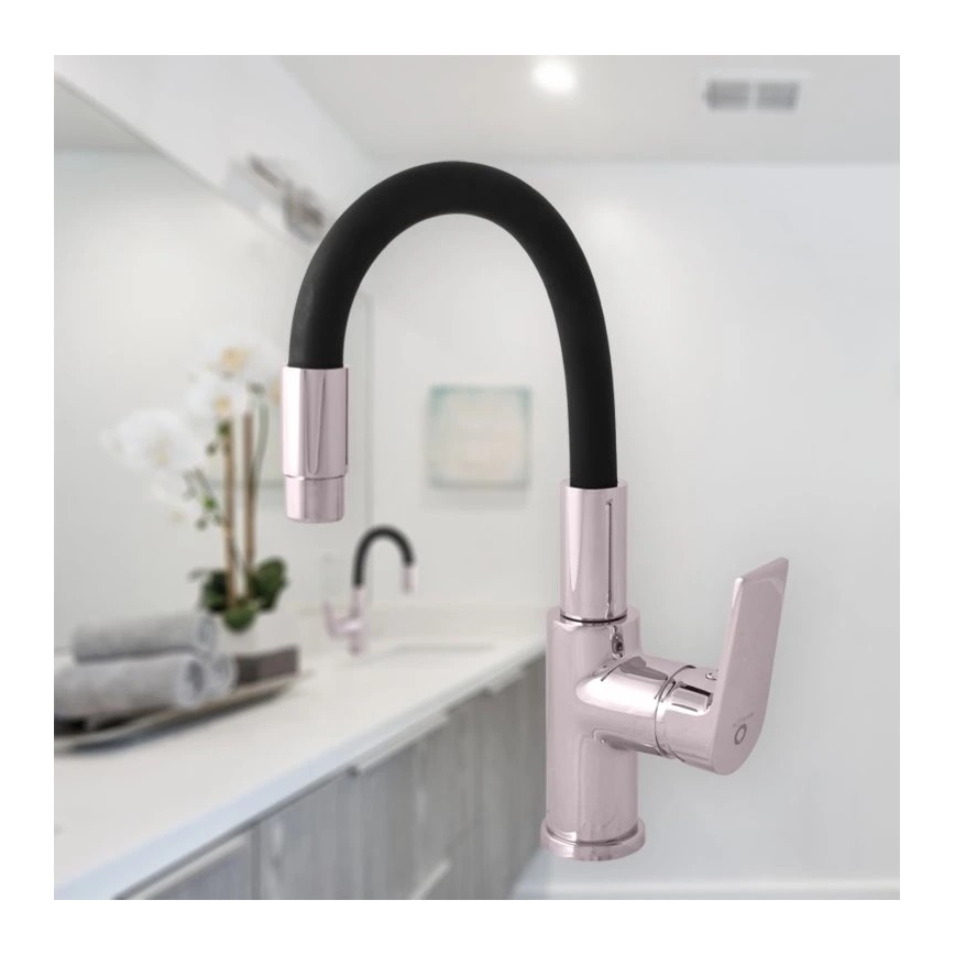 RAV Slezák CO119.0/15 - COLORADO 25 cm Kitchen mixer tap with flexible spout, Black/Polished Chrome