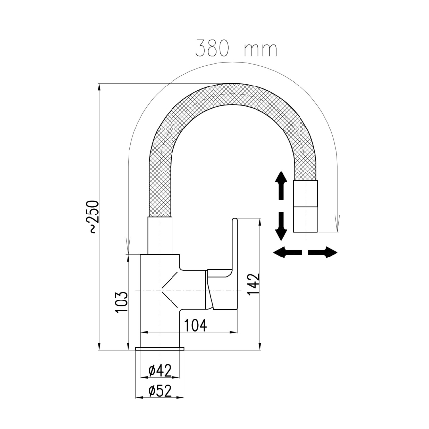 RAV Slezák CO119.0/16 - Kitchen faucet with flexible spout and spray head COLORADO 25 cm black