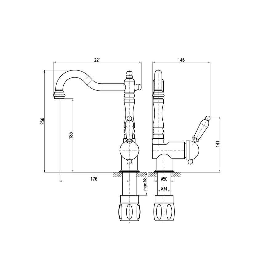 RAV Slezák L508.0/8CMAT - LABE RETRO 25.6 cm Sink/Basin Mixer, Matte Black