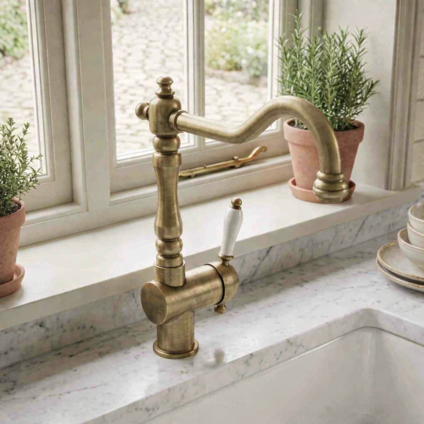 RAV Slezák L508.0/8SM - LABE RETRO Sink/Basin Mixer 25.6 cm Antique Brass