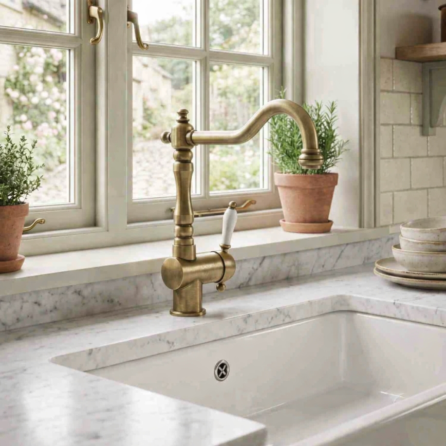 RAV Slezák L508.0/8SM - LABE RETRO Sink/Basin Mixer 25.6 cm Antique Brass