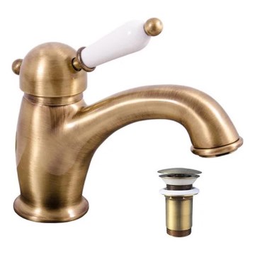 RAV Slezák L527.0SM - Basin mixer + LABE RETRO 15 cm drain, antique brass