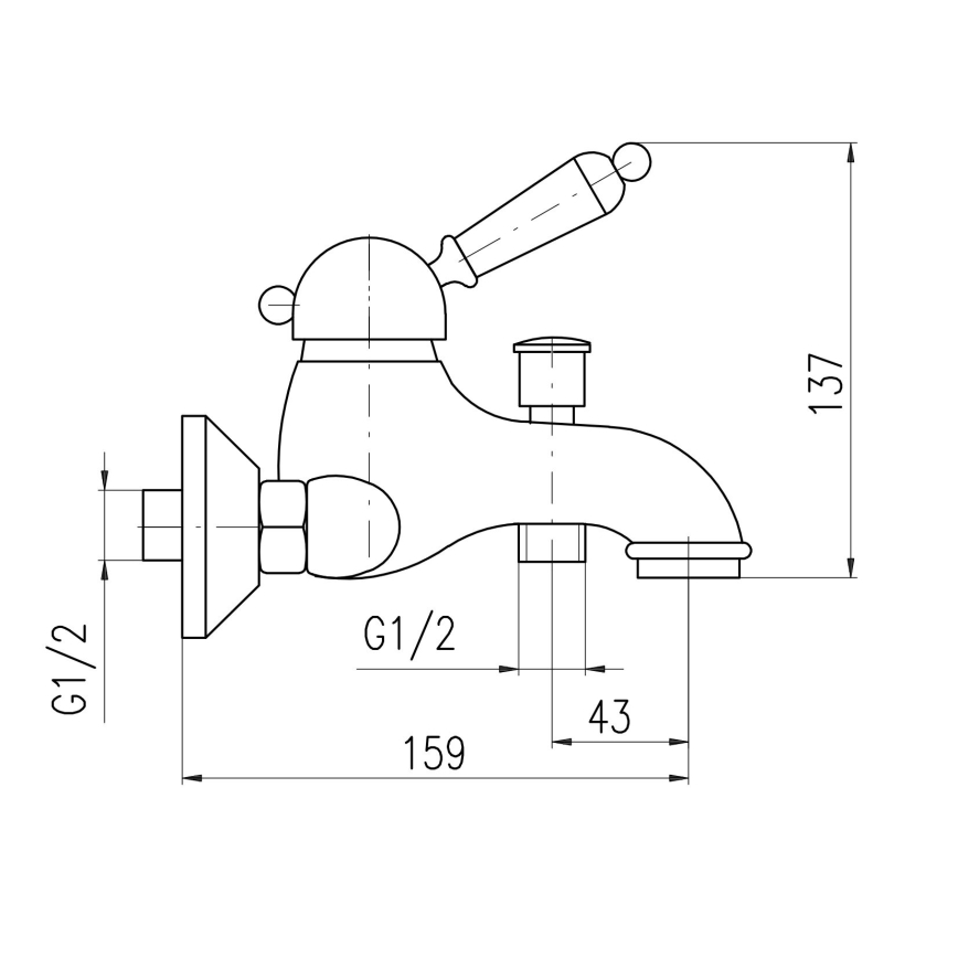 RAV Slezák L554.5SM - LABE RETRO Bath Mixer 13.7 cm, Antique Brass