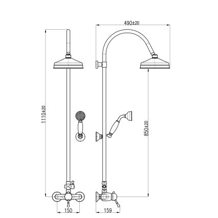 RAV Slezák L581.5/3SM - Shower set with LABE RETRO mixer tap, antique brass