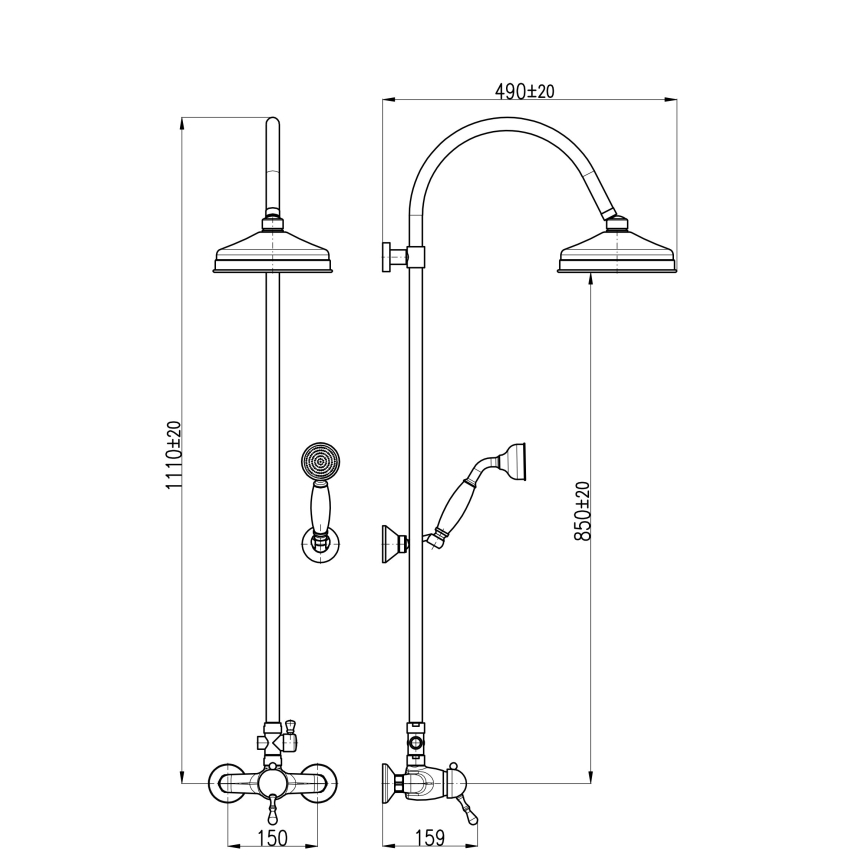 RAV Slezák L581.5/3SM - Shower set with LABE RETRO mixer tap, antique brass