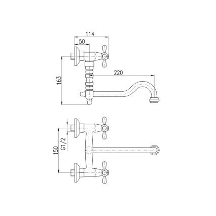 RAV Slezák MK101.5/29SM - MORAVA RETRO 16.3 cm sink/basin mixer tap, antique brass