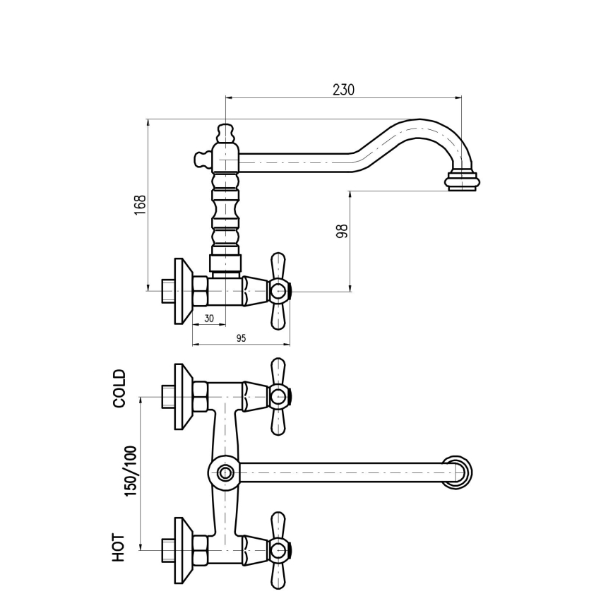RAV Slezák MK102.5/28SM - MORAVA RETRO 16.8 cm Basin/Sink Mixer, Antique Brass