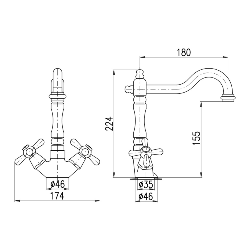 RAV Slezák MK121.0/8CMATSM - Washbasin mixer + MORAVA RETRO 22.4 cm spout, black/brass