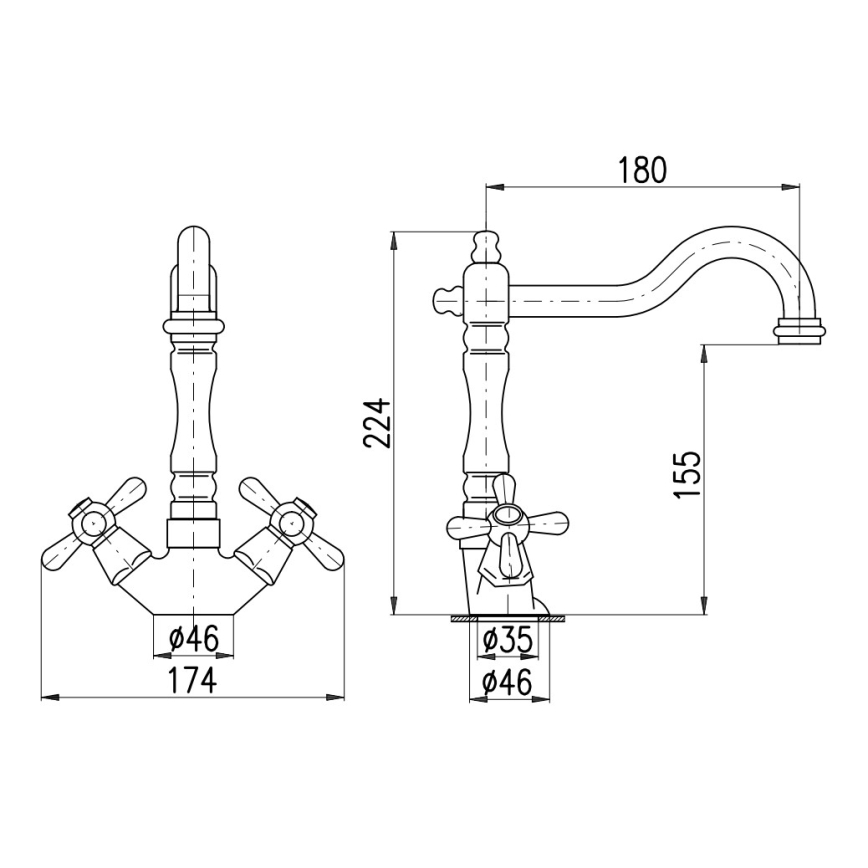 RAV Slezák MK121.0/8SM - Sink/Basin Mixer + MORAVA RETRO 22,4 cm Drain, Antique Brass
