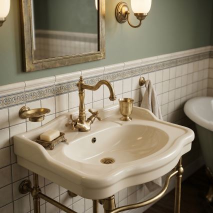 RAV Slezák MK121.0/8SM - Sink/Basin Mixer + MORAVA RETRO 22,4 cm Drain, Antique Brass