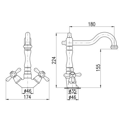 RAV Slezák MK121.0/8SM - Sink/Basin Mixer + MORAVA RETRO 22,4 cm Drain, Antique Brass