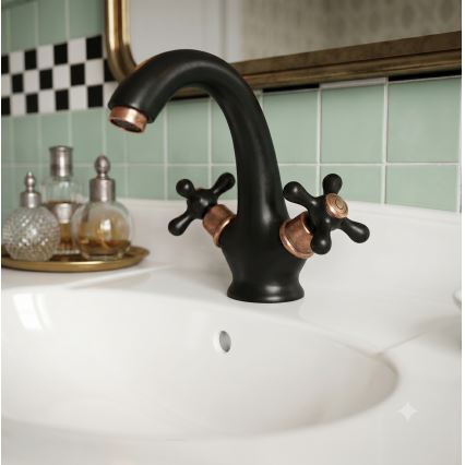 RAV Slezák MK128.0CMATSM - MORAVA RETRO 16 cm basin mixer, black/brass
