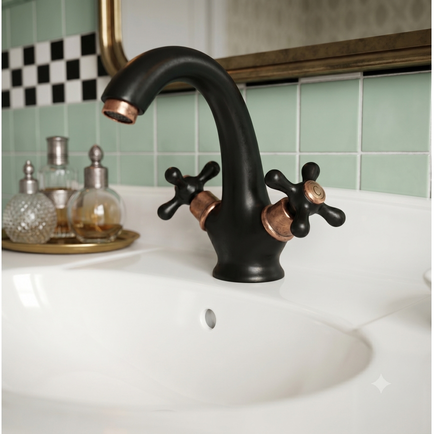RAV Slezák MK128.0CMATSM - MORAVA RETRO 16 cm basin mixer, black/brass