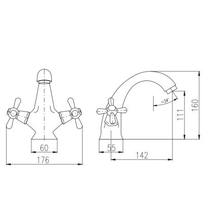 RAV Slezák MK128.0CMATSM - MORAVA RETRO 16 cm basin mixer, black/brass