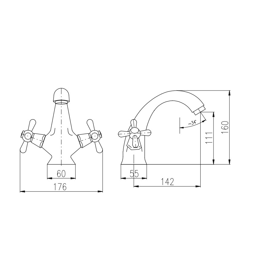 RAV Slezák MK128.0CMATSM - MORAVA RETRO 16 cm basin mixer, black/brass