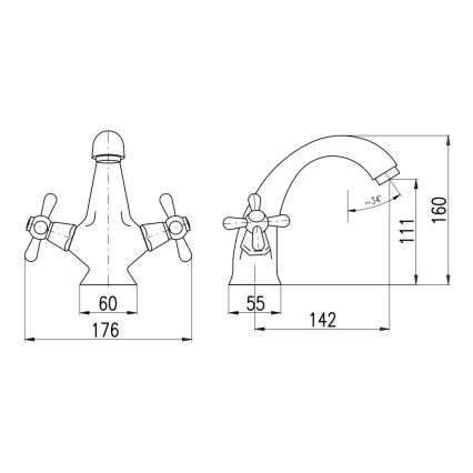 RAV Slezák MK128.0SM - MORAVA RETRO 16 cm basin mixer, antique brass
