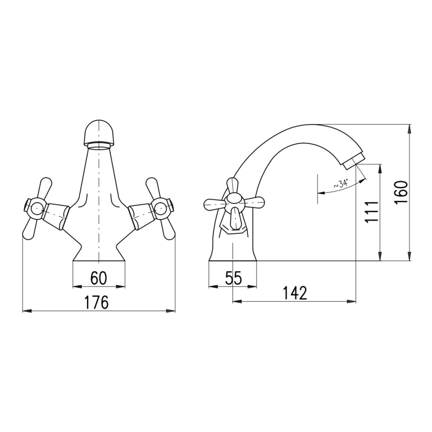 RAV Slezák MK128.0SM - MORAVA RETRO 16 cm basin mixer, antique brass