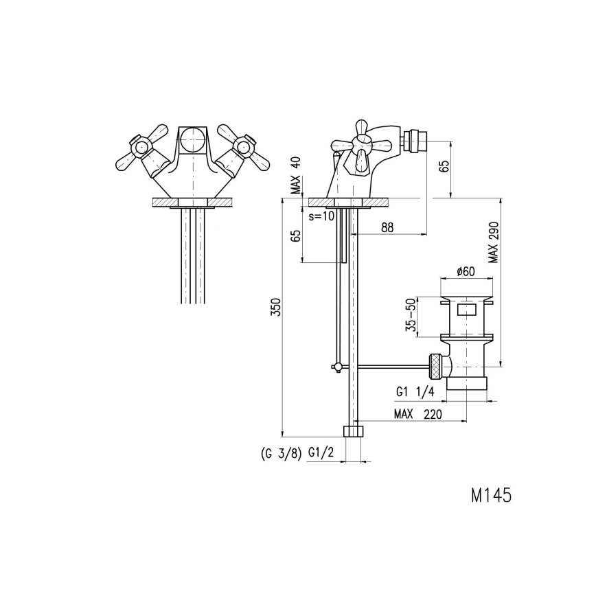 RAV Slezák MK145.0 - Bidet mixer + MORAVA 6.5 cm waste, polished chrome