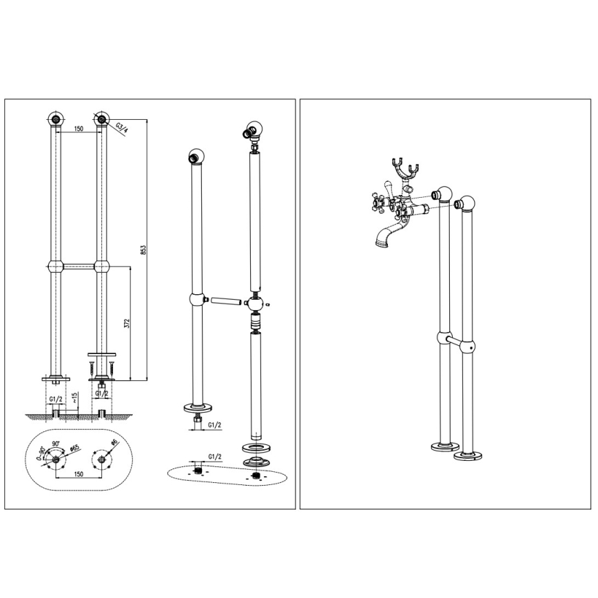 RAV Slezák MK150.5/2CMATSM - MORAVA RETRO bathtub set with mixer tap, black/brass