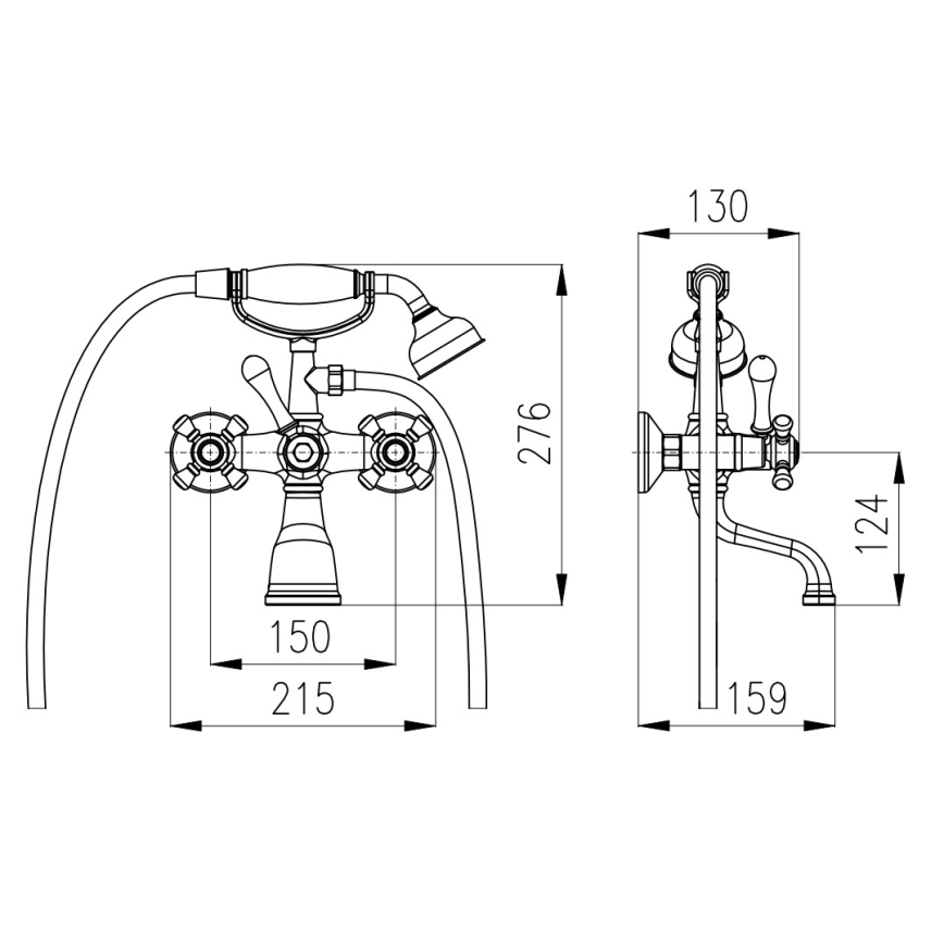 RAV Slezák MK159.5/2CMATSM - Bathtub set with MORAVA RETRO mixer tap, black/brass