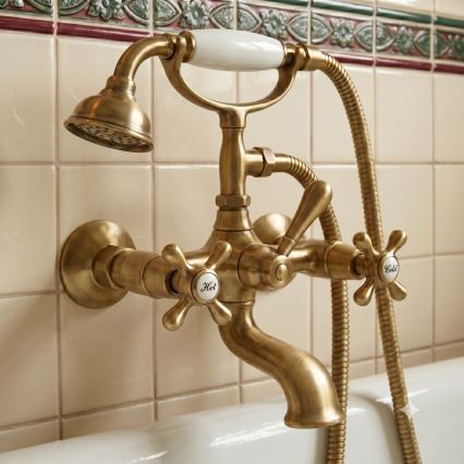 RAV Slezák MK159.5/2SM - MORAVA RETRO bath set with mixer tap in antique brass finish