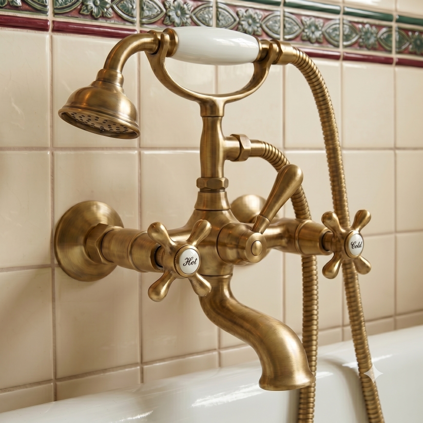 RAV Slezák MK159.5/2SM - MORAVA RETRO bath set with mixer tap in antique brass finish