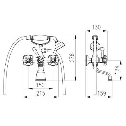 RAV Slezák MK559.5/2SM - MORAVA RETRO bath set with mixer tap, antique brass