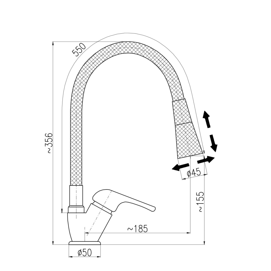 RAV Slezák SA006.0/13 - Kitchen sink faucet with flexible spout SAZAVA 35.6 cm black/polished chrome