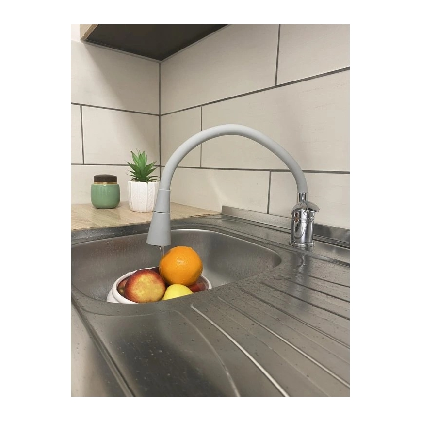 RAV Slezák SA006.0/13S - Kitchen sink faucet with flexible spout SAZAVA 35.6 cm gray/polished chrome