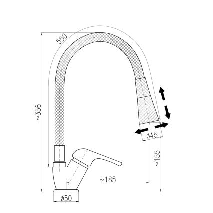 RAV Slezák SA006.0/13S - Kitchen sink faucet with flexible spout SAZAVA 35.6 cm gray/polished chrome
