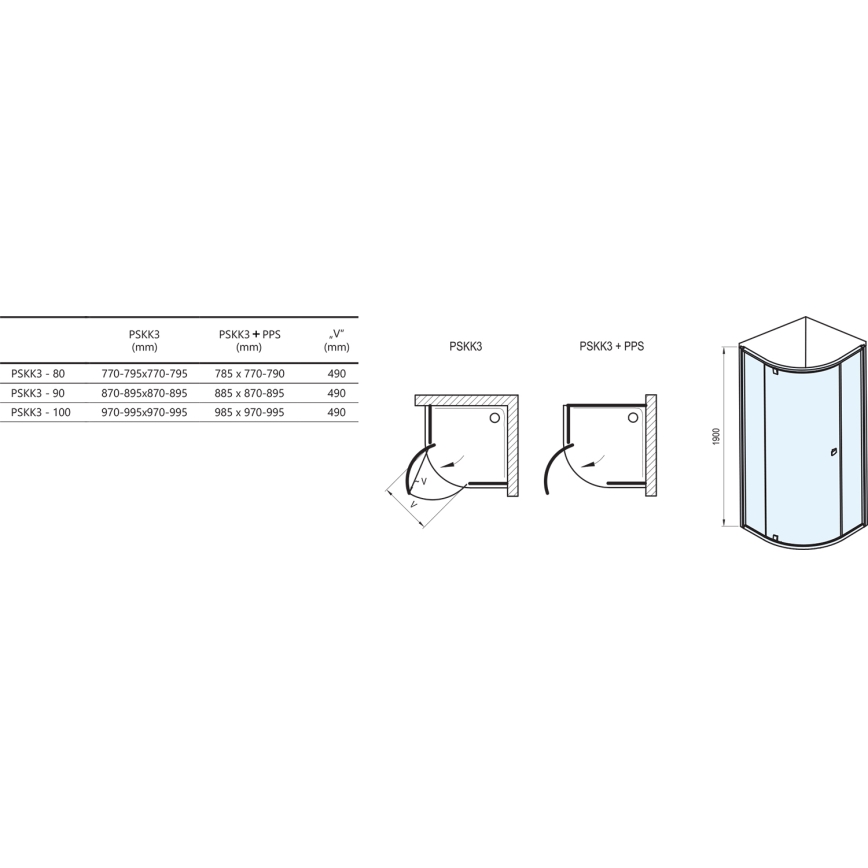 Ravak 37677U00Z1 - PIVOT Quadrant Three-Panel Shower Enclosure 90x90 cm, Satin