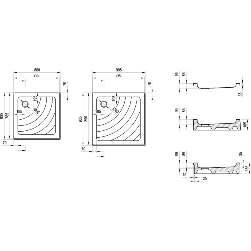 Ravak A007701120 - ANGELA Square Shower Tray 90x90 cm, White