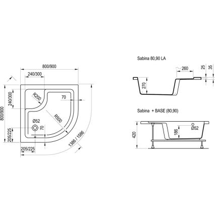 Ravak A217001020 - SABINA quadrant shower tray 90x90 cm, white