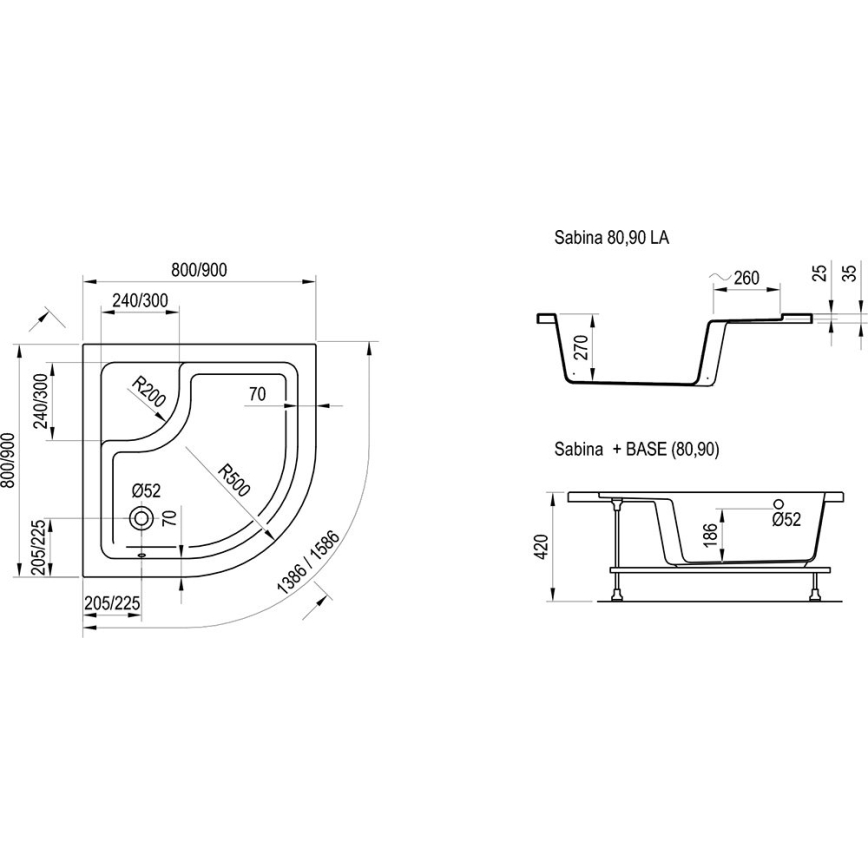 Ravak A217001020 - SABINA quadrant shower tray 90x90 cm, white